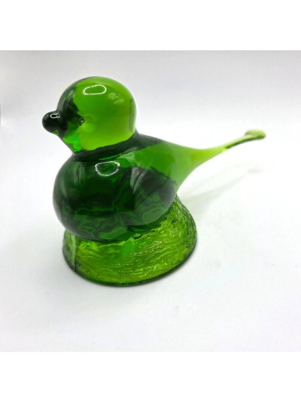 Kanawha Glass Green Bird on A Nest Figurine Candle Snuffer 5.5" Long MCM - Picture 4 of 10